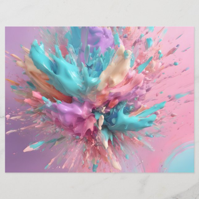 Exploding Paint Abstract Pink Turquoise Paper (Front)