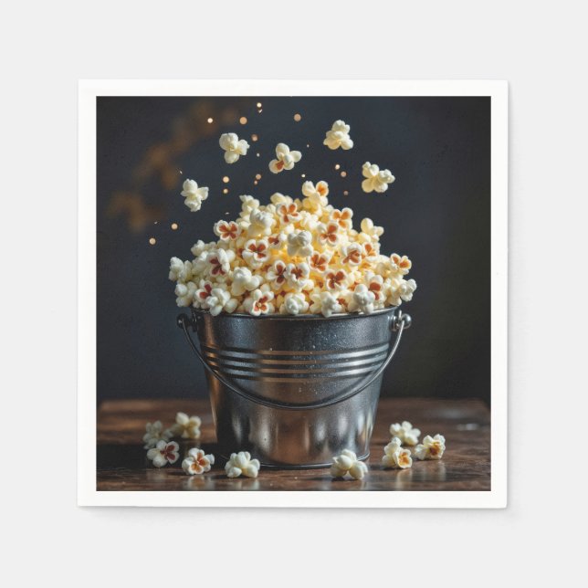 Exploding Popcorn In Metal Bucket Napkin (Front)