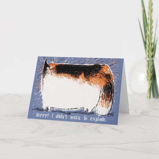 Exploding shedding calico cat apologises card (Front)