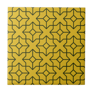 Explore a Symmetrical Yellow Geometric Pattern Ceramic Tile