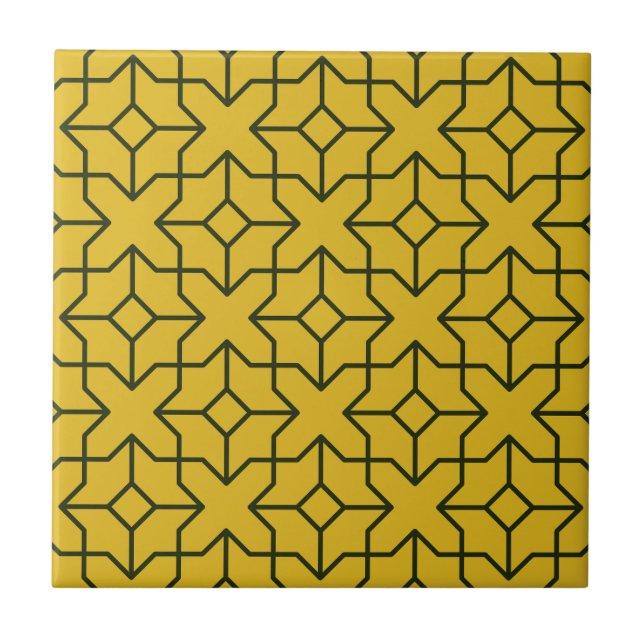 Explore a Symmetrical Yellow Geometric Pattern Ceramic Tile (Front)