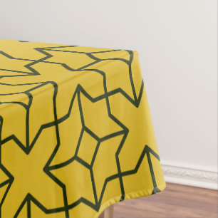 Explore a Symmetrical Yellow Geometric Pattern Tablecloth