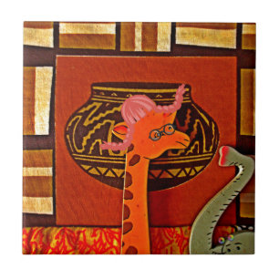 Explore African Wonder: Giraffe Art in Marvin Hat Tile