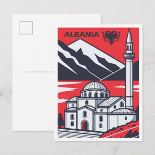 Explore Albania Vintage Travel Illustration Postcard
