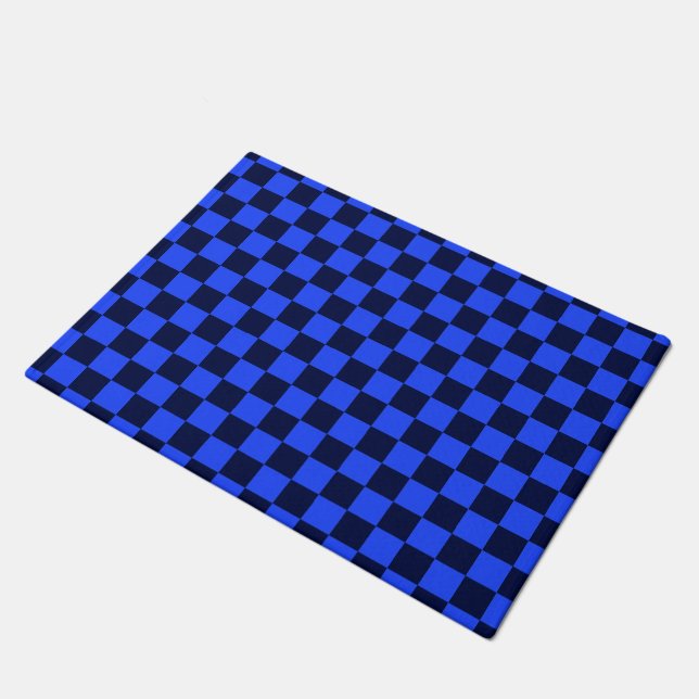Explore Bold Blue and Black Chequered Design Doormat (Angled)