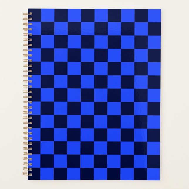 Explore Bold Blue and Black Chequered Design Planner (Front)