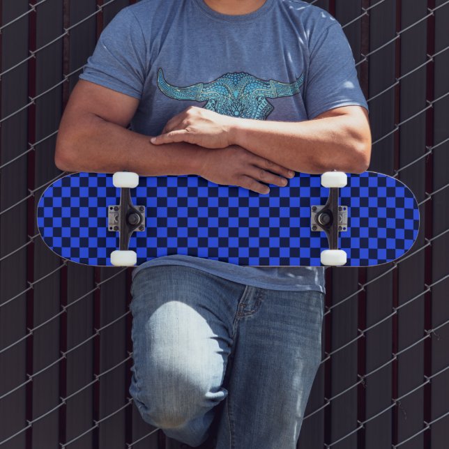 Explore Bold Blue and Black Chequered Design Skateboard (Outdoor 3)