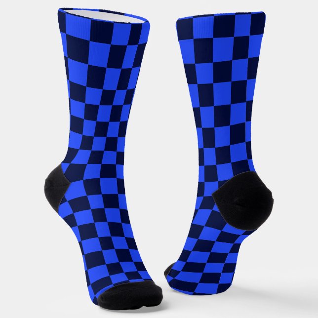 Explore Bold Blue and Black Chequered Design Socks (Angled)
