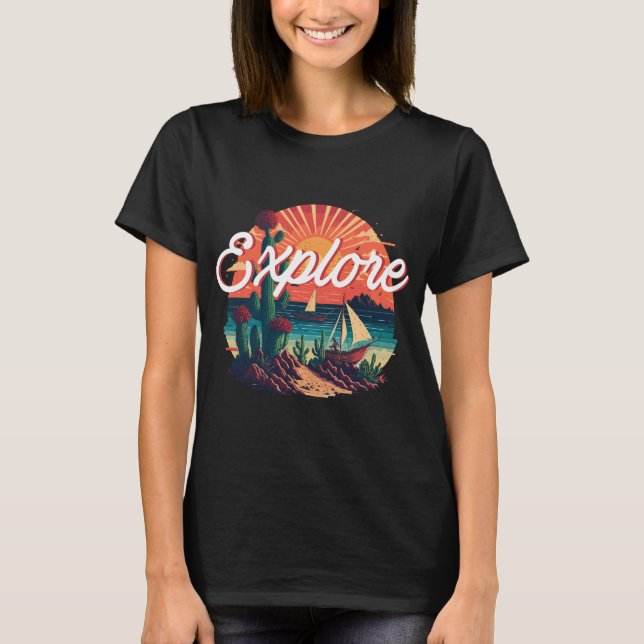 Explore - cactus see side lanscape  T-Shirt (Front)