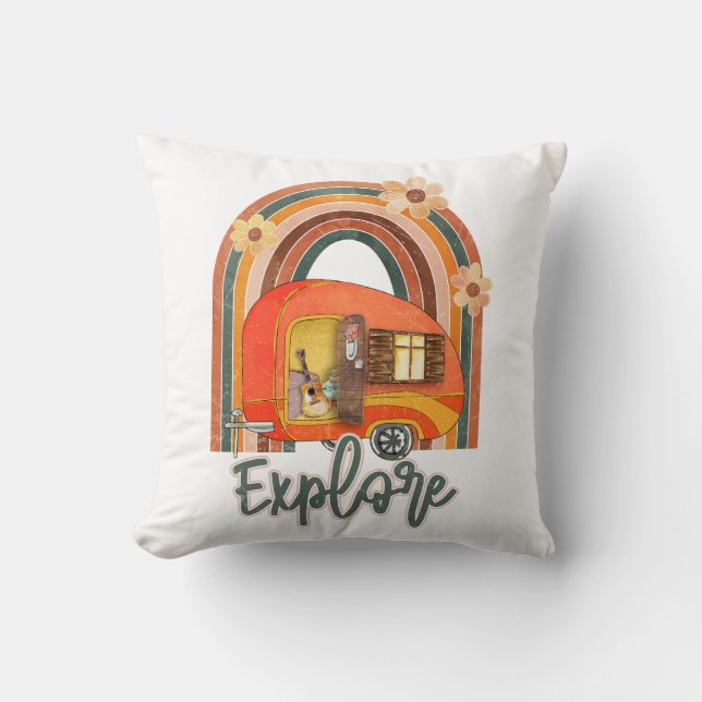 Explore Camping Rainbow Vintage Cushion (Front)