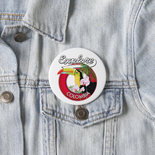 Explore Colombia retro logo 7.5 Cm Round Badge (In Situ)