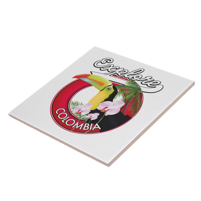 Explore Colombia retro logo Ceramic Tile (Side)