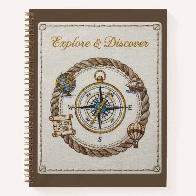 Explore & Discover Embroidered Nautical Compass Notebook (Front)
