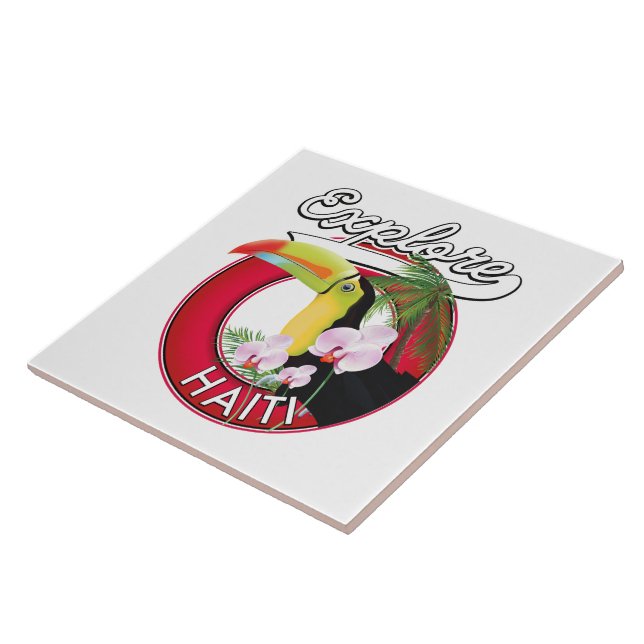 Explore Haiti logo travel patch. Ceramic Tile (Side)