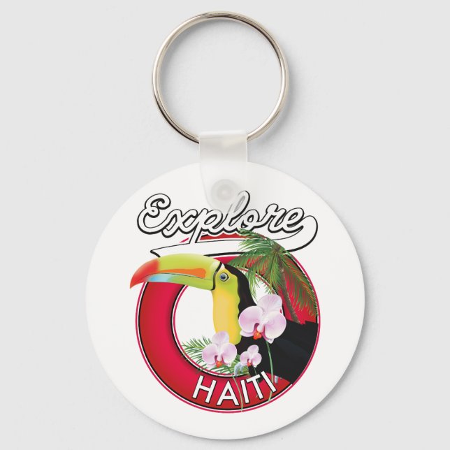 Explore Haiti logo travel patch. Key Ring (Front)