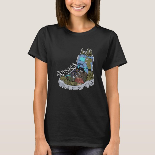 Explore Hiking Boot Adventure Campfire Traveler Ca T-Shirt (Front)