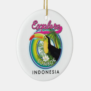Explore Lombok Indonesia Travel logo Postcard Ceramic Ornament