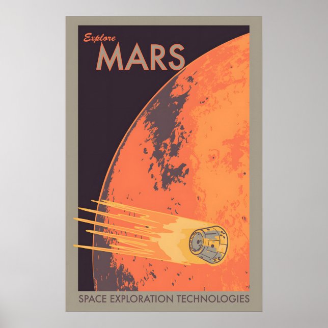 Explore Mars Retro Style Mars Exploration NASA Poster (Front)