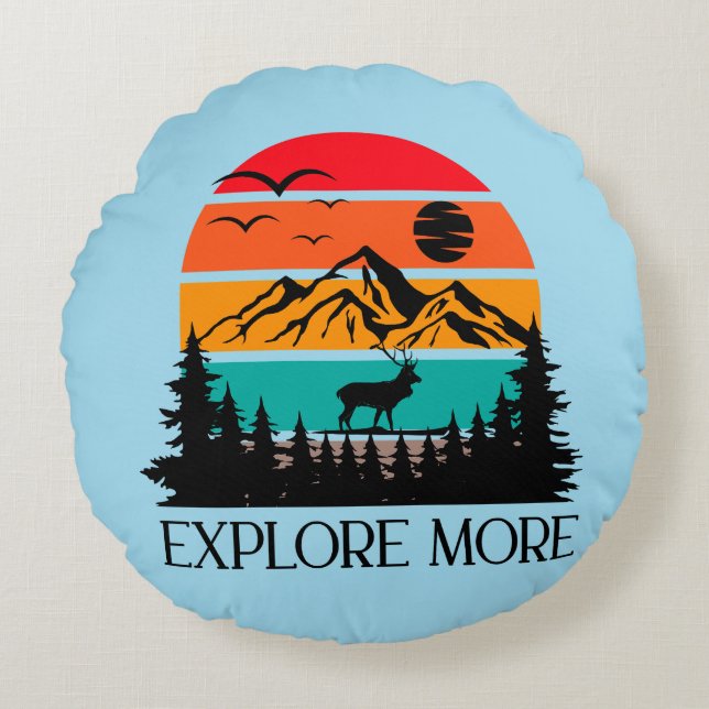 Explore More Mountain Nature Adventure Outdoor Round Cushion (Front)