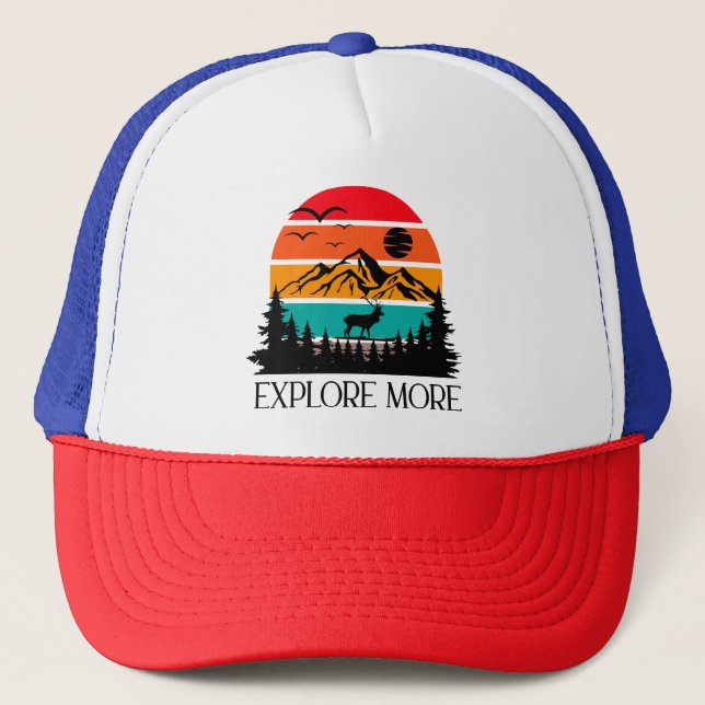 Explore More Mountain Nature Adventure Outdoor Trucker Hat (Front)