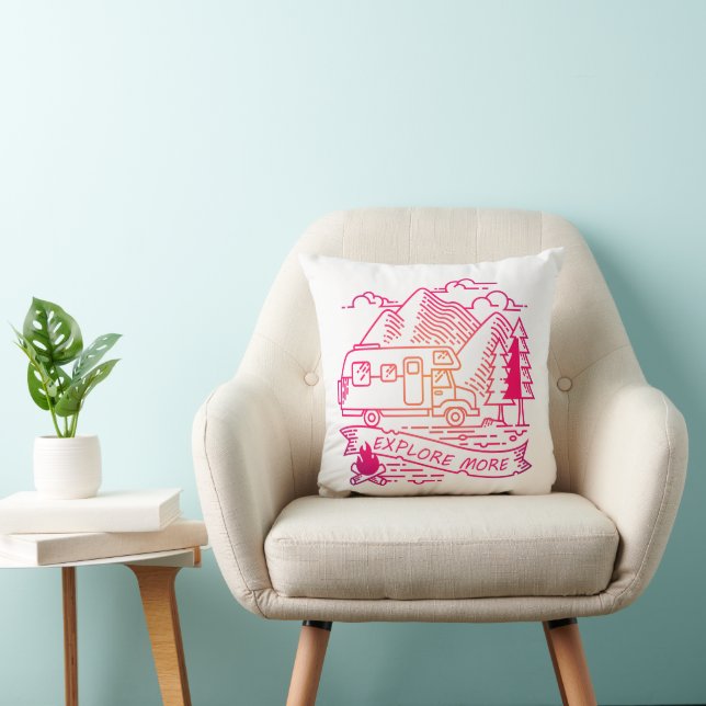 Explore More Pink Camper Van Mountain Nature Lover Cushion (Chair)