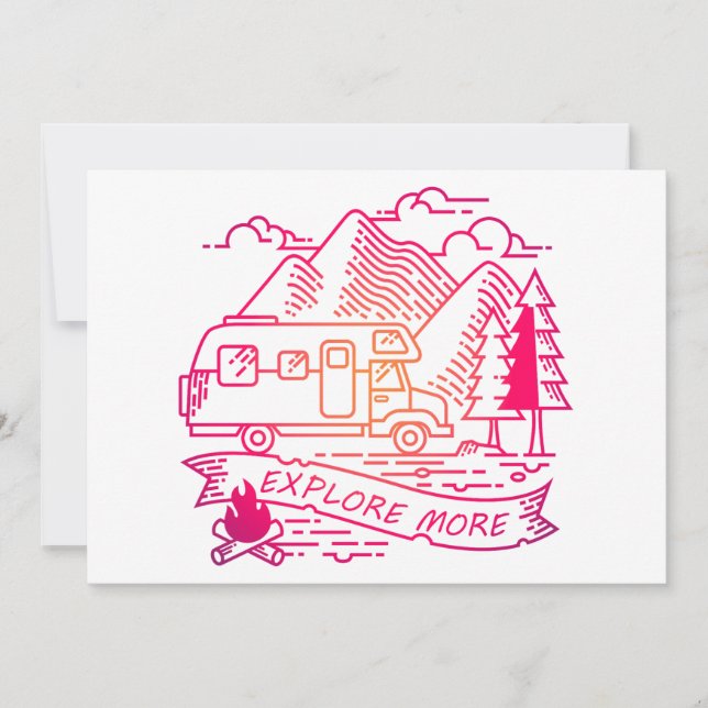 Explore More Pink Camper Van Mountain Nature Lover Holiday Card (Front)