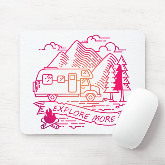 Explore More Pink Camper Van Mountain Nature Lover Mouse Pad (With Mouse)