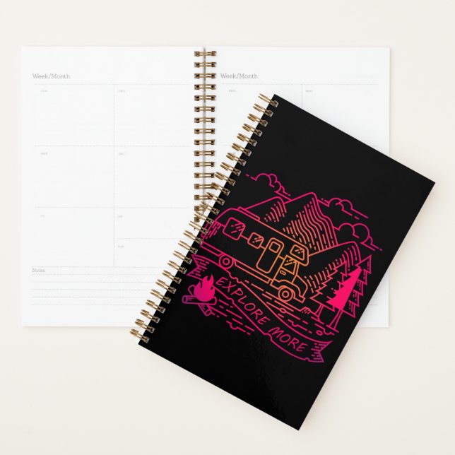 Explore More Pink Camper Van Mountain Nature Lover Planner (Display)
