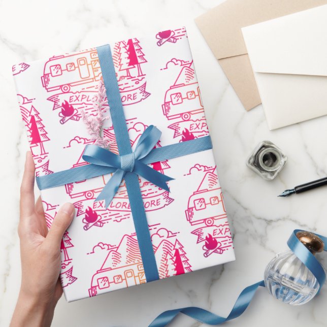Explore More Pink Camper Van Mountain Nature Lover Wrapping Paper (Gifting)