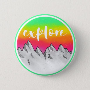 Explore Mountain scene watercolor 6 Cm Round Badge