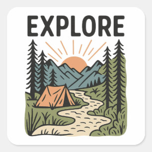 Explore Outdoor Adventure Camping Hiking Square Sticker