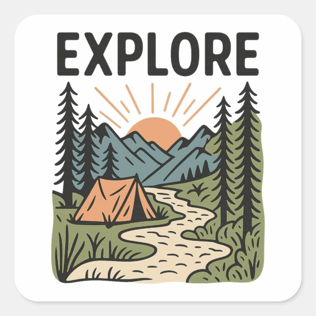Explore Outdoor Adventure Camping Hiking Square Sticker (Front)