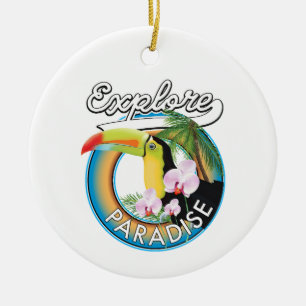 Explore Paradise Travel logo cartoon Coffee Mug Ceramic Ornament