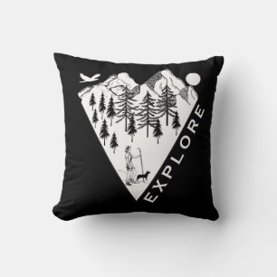 Explore pine trees forest mountain landscape cushion