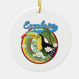 Explore Placencia Belise travel logo Ceramic Ornament