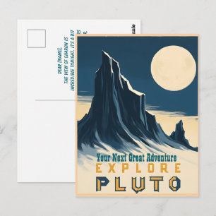 Explore Pluto Vintage Travel Poster - Retro Space Postcard