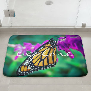 Explore Quote Orange Monarch Butterfly Photo Bold Bath Mat