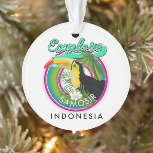 explore Samosir indonesia travel logo Mug Ornament