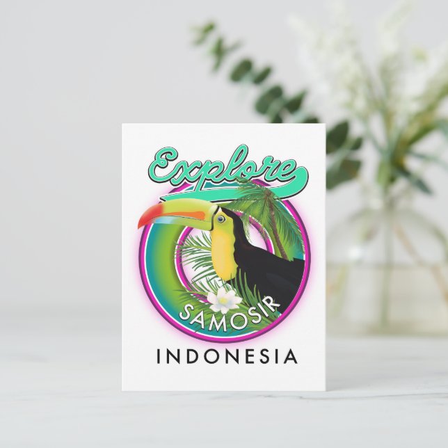 explore Samosir indonesia travel logo Postcard (Standing Front)