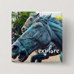 Explore Script Turquoise Horses Antique Statue 15 Cm Square Badge