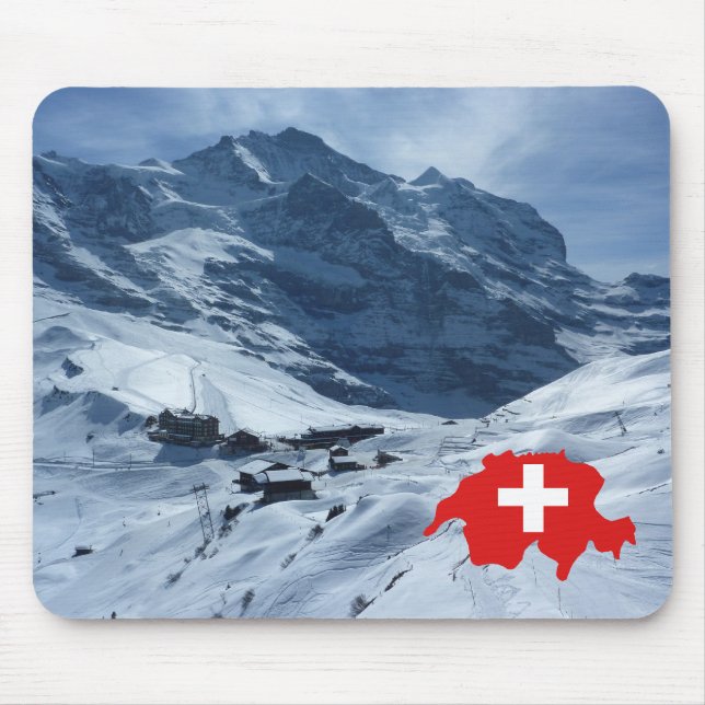 Explore Switzerland, Swiss scene, map with flag Mouse Pad (Front)