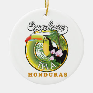 Explore Tela Honduras travel logo Ceramic Ornament
