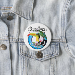 Explore the Caribbean travel patch. 7.5 Cm Round Badge