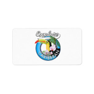 Explore the Caribbean travel patch. Button Square  Label