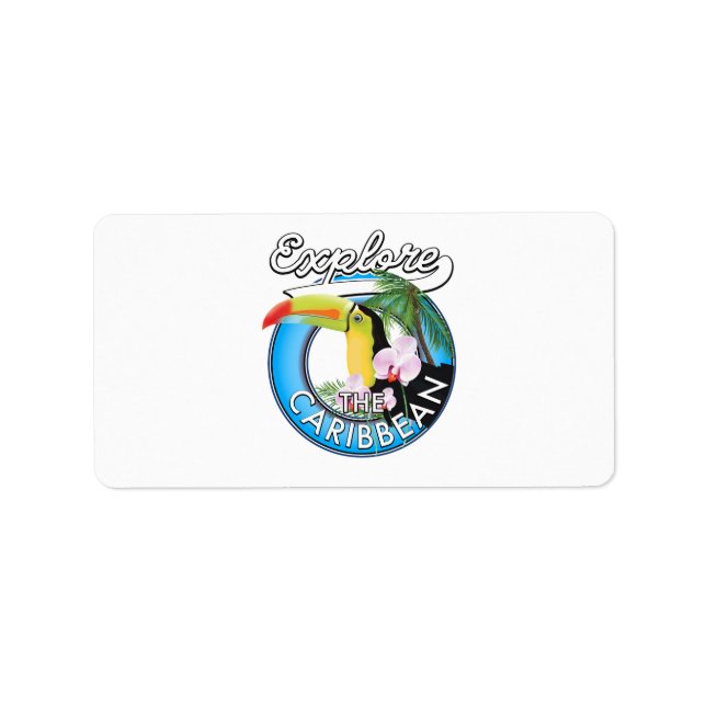 Explore the Caribbean travel patch. Button Square  Label (Front)