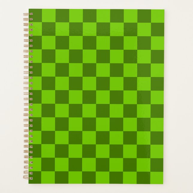 Explore the Elegance of Green Chequerboard Pattern Planner (Front)