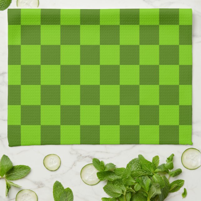 Explore the Elegance of Green Chequerboard Pattern Tea Towel (Folded)