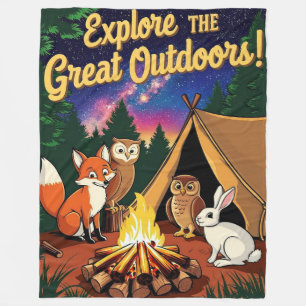 Explore the Great Outdoors Camping Scene Fleece Blanket