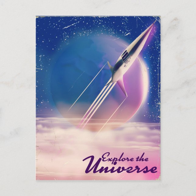 Explore the Universe Vintage space poster Postcard (Front)