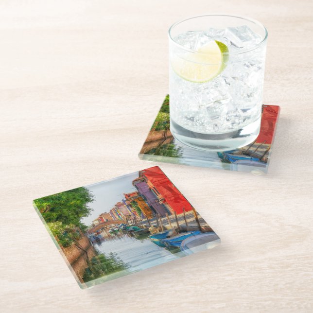 Explore the Vibrant Charm of Burano Glass Coaster (Angled)